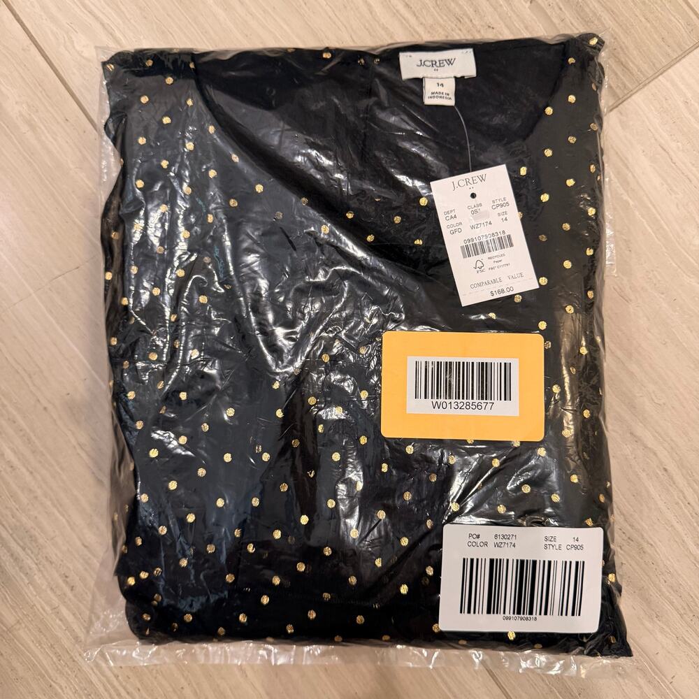 J.Crew Factory Polka Dot Tiered Chiffon Dress LBD Velvet Bow Date Trip CP905 NWT - Picture 3 of 16